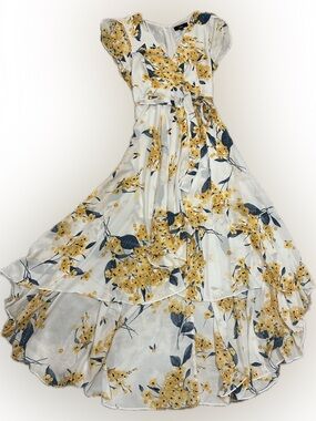 Lulu's French Countryside White and Yellow Floral Print High-Low Dress